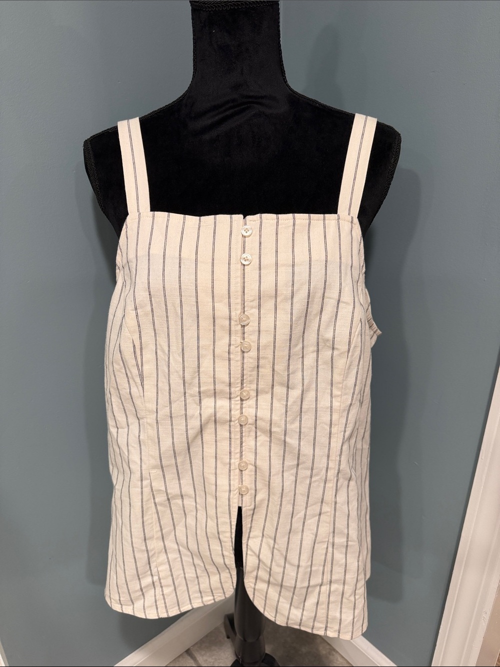 Women’s Striped Button-Front Tank Top - Cream/Blue Large universal thread